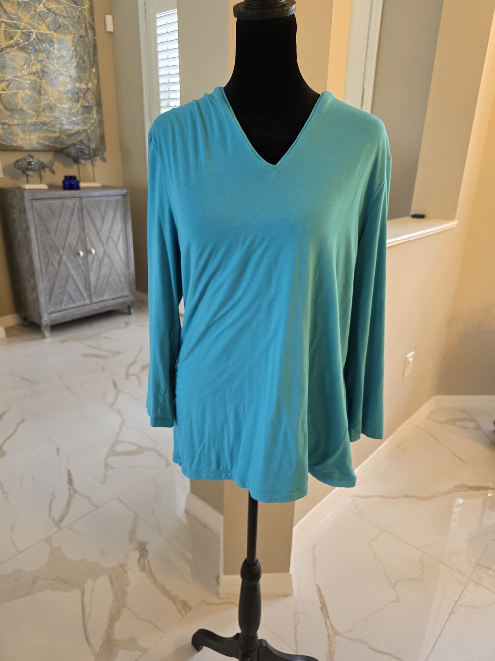 Chico's Teal V-Neck Long Sleeve Top